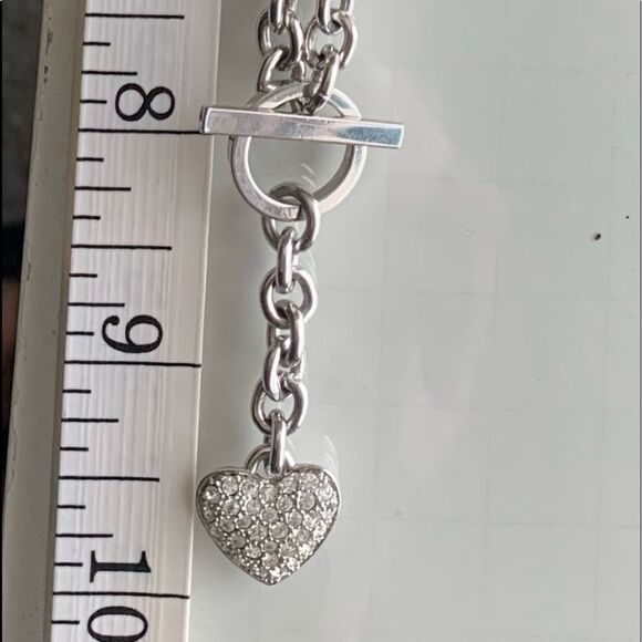 Crystal Heart Pendant on Silver Toggle Chain - Picture 2 of 4
